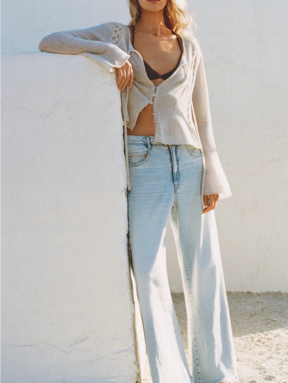 Pilcro Adi Light Blue Wide-Leg Frayed Hem Jeans - Picture 3 of 5